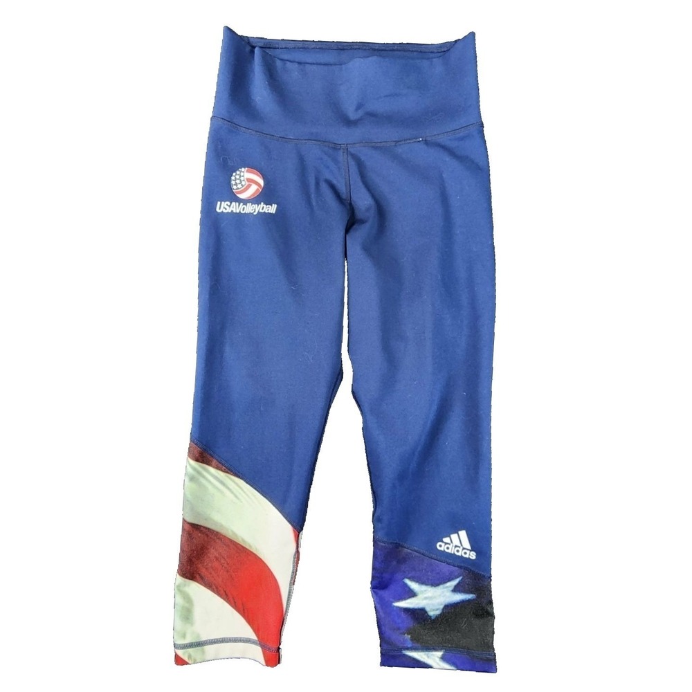 Adidas USA Volleyball Capri Leggings Blue Womens‎ Small Patriotic Stars Stripes